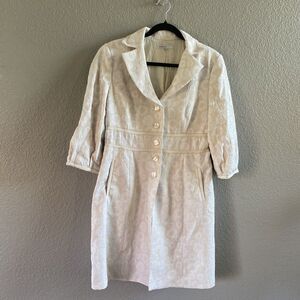 Georgiou Studio Coat  Cream Brocade Button Up Retro  Classic 3/4 Sleeve size 10